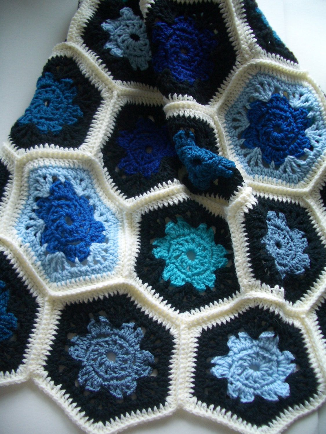 Modern granny square crochet blanket by mostlyjonah, flower hexagon afghan