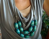 turquoise wooden bib necklace