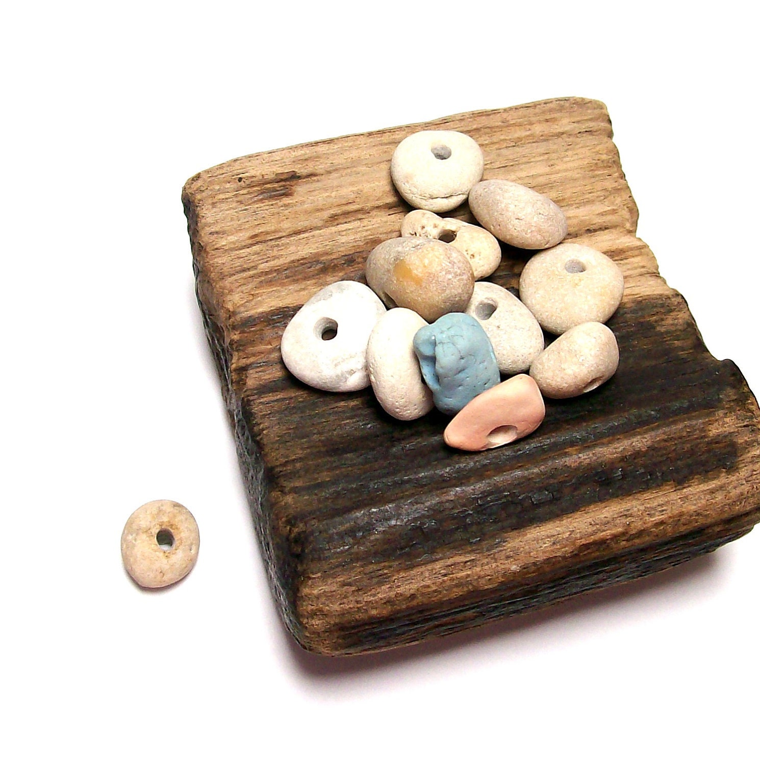 Pebble Beach Stones - Slag Sea Glass - jewelry making Rondelles - "Nursery Time"