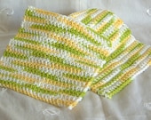 Yellow, Green, and White Cotton Crochet Wash or Dish Cloths