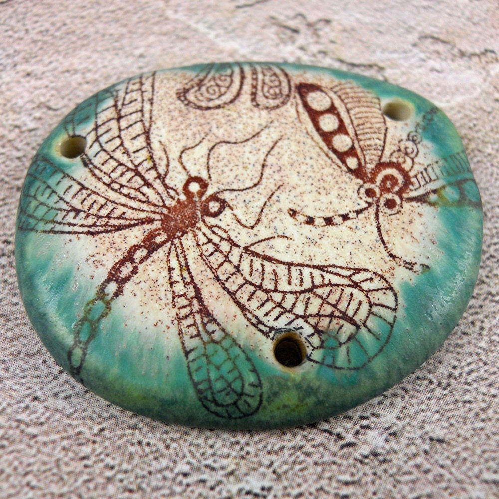 Dragonfly Connector Focal Pendant- Printed Porcelain