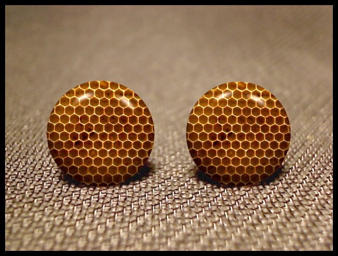 Queen  Bee Hive Honeycomb Resin Art Stud Earrings