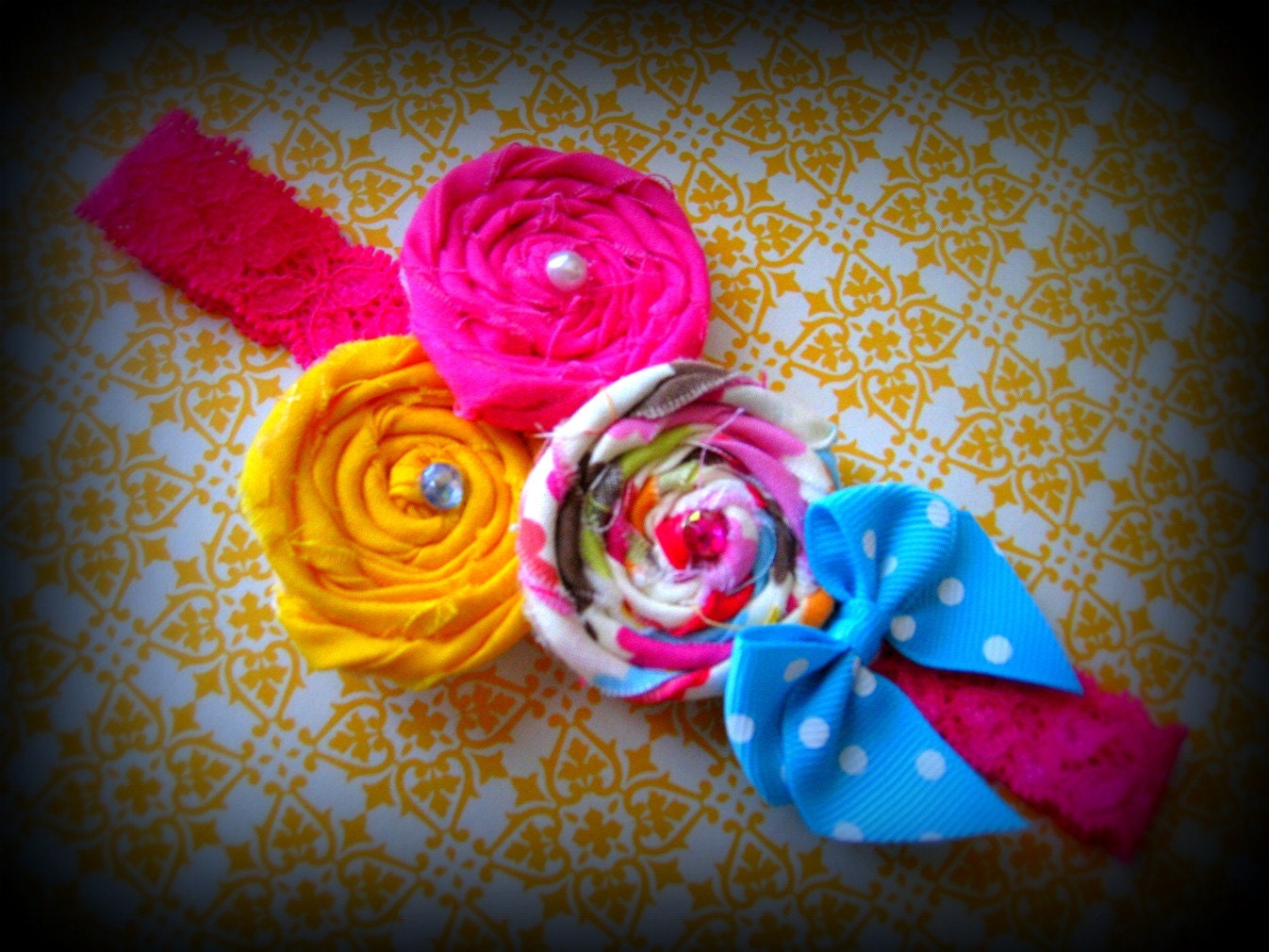 Прокат Трио Розетка Ткань на розовой эластичного кружева головная повязка