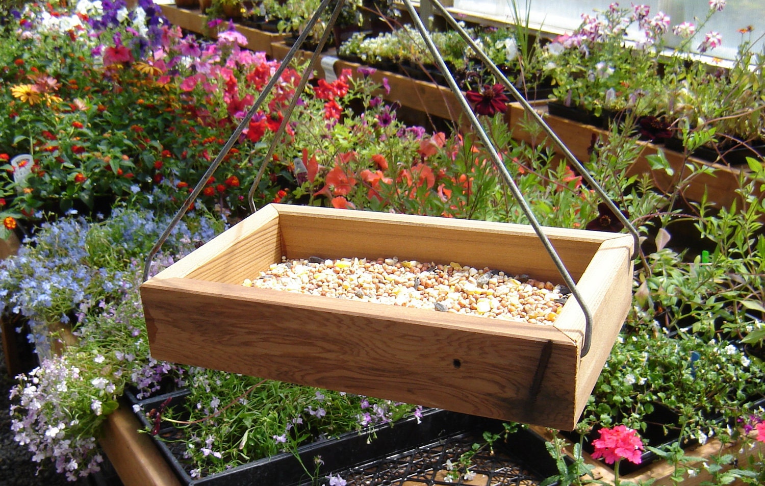 Bird feeder, tray style, from reclaimed wood and hardware