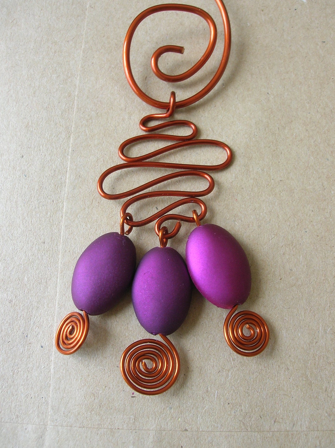 Set - Copper and Magenta Ovals - Necklace with Earrings