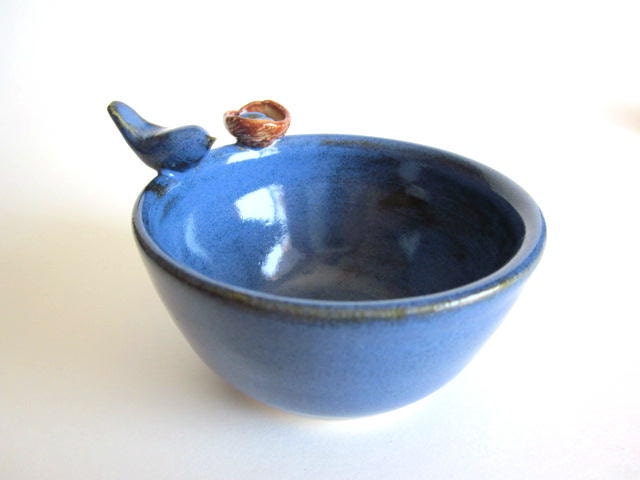 Serving Bowl Ring bowl jewelry dish Blue Bird Handmade ceramic Pottery
