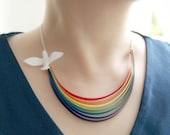 Here Comes The Sun - rainbow, dove and last drop of rain - Necklace -Aid for Japan-