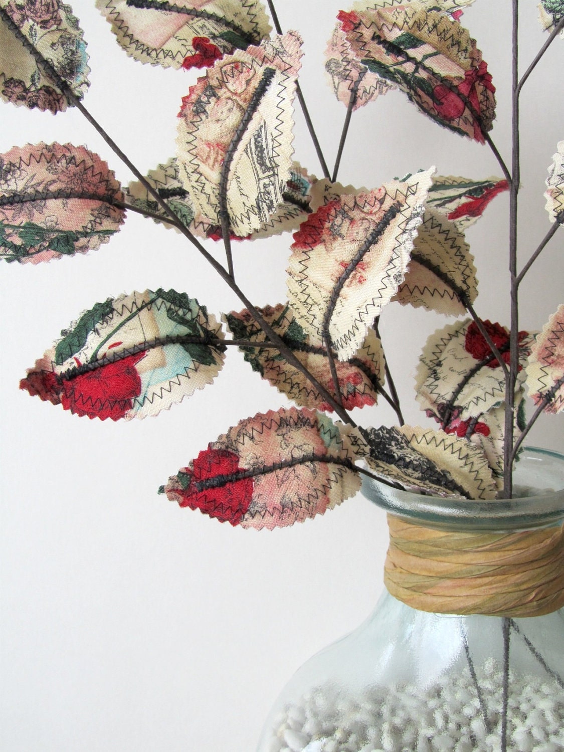 Fabric Leaves - Vintage Valentines Day Card Branches Gift Idea