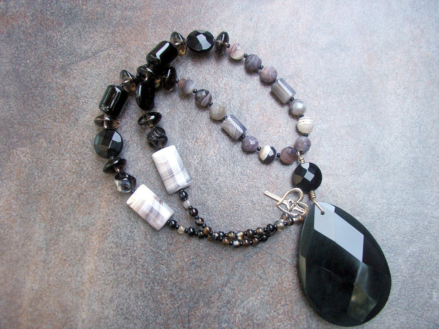 Elegant Black Necklace featuring Black Obsidian Pendant