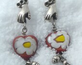 Silver and Czech Heart Earrings