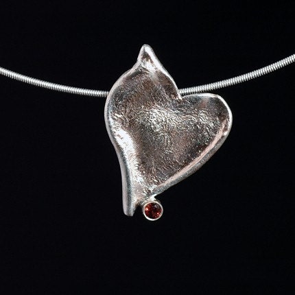 Silver Heart Necklace with Garnet