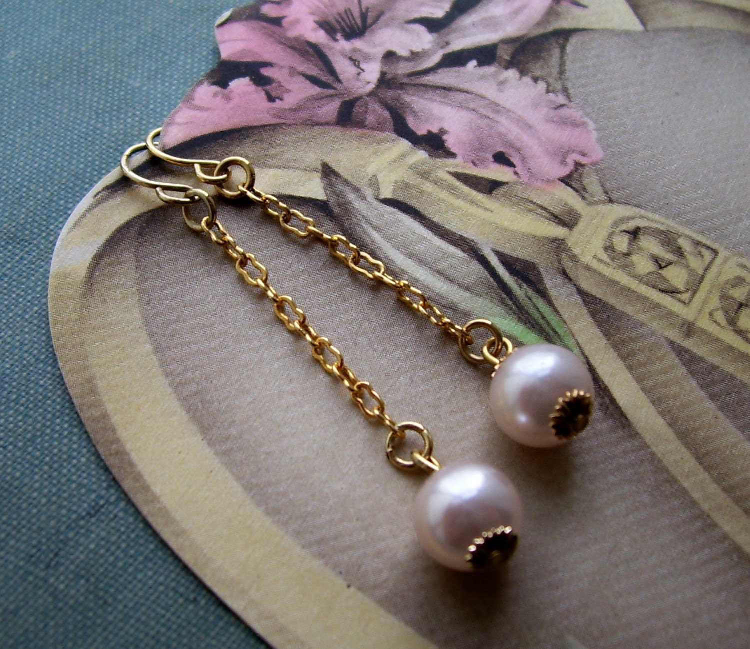 Carmen Satin Pink Pearl Drop Dangle Earrings - Eco Chic - Bridal Wedding