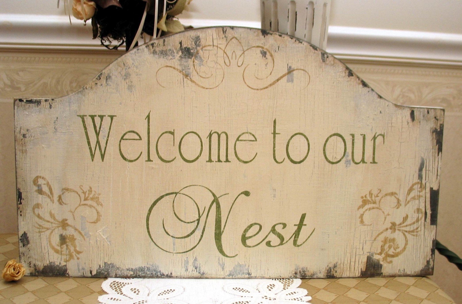 WELCOME to our nest shabby chippy sign