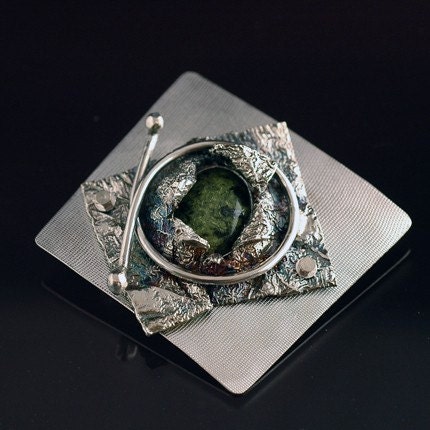 Sterling Silver and Moss Agate Brooch