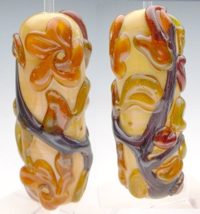 Floral Focal Sepia Glass Bead
