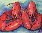 ACEO PRINT Maine Twin Lobster Dinner PRINT