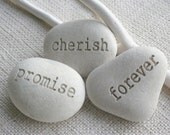 promise cherish forever - engraved pebble trio - engraved white beach pebbles for couple
