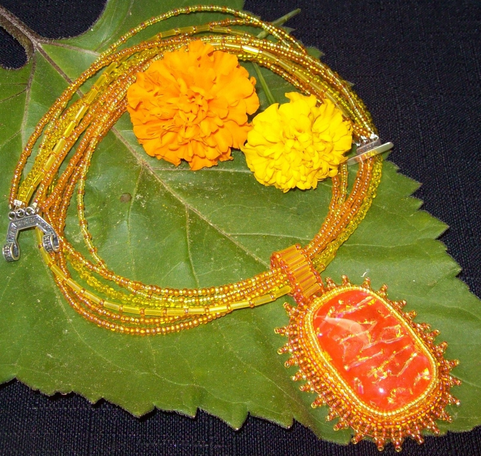 BURST OF SUNSHINE Bead Embroidered Necklace