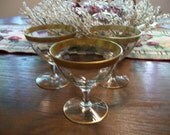 Vintage Set of 3 Crystal Stemmed Glassware Gold Encrusted Border 1920s or 1930s