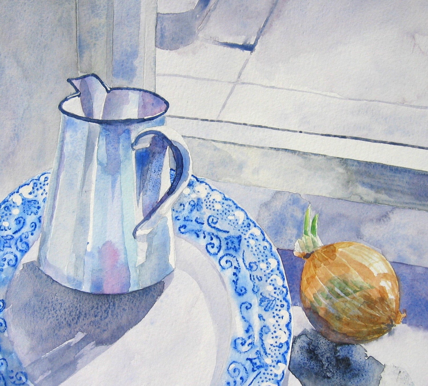 Water jug and onion - Original Watercolour painting