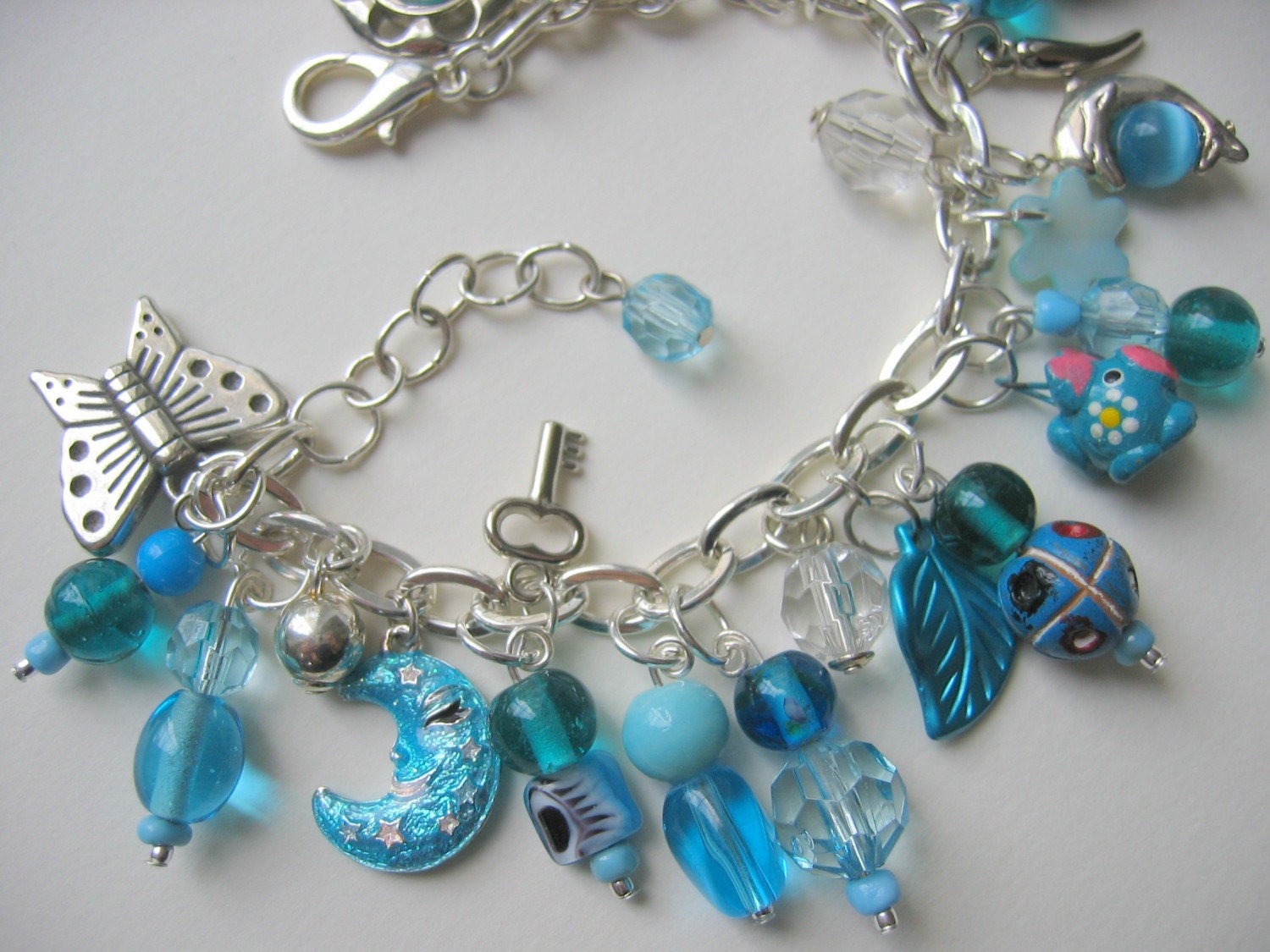 Chunky Aqua charm bracelet