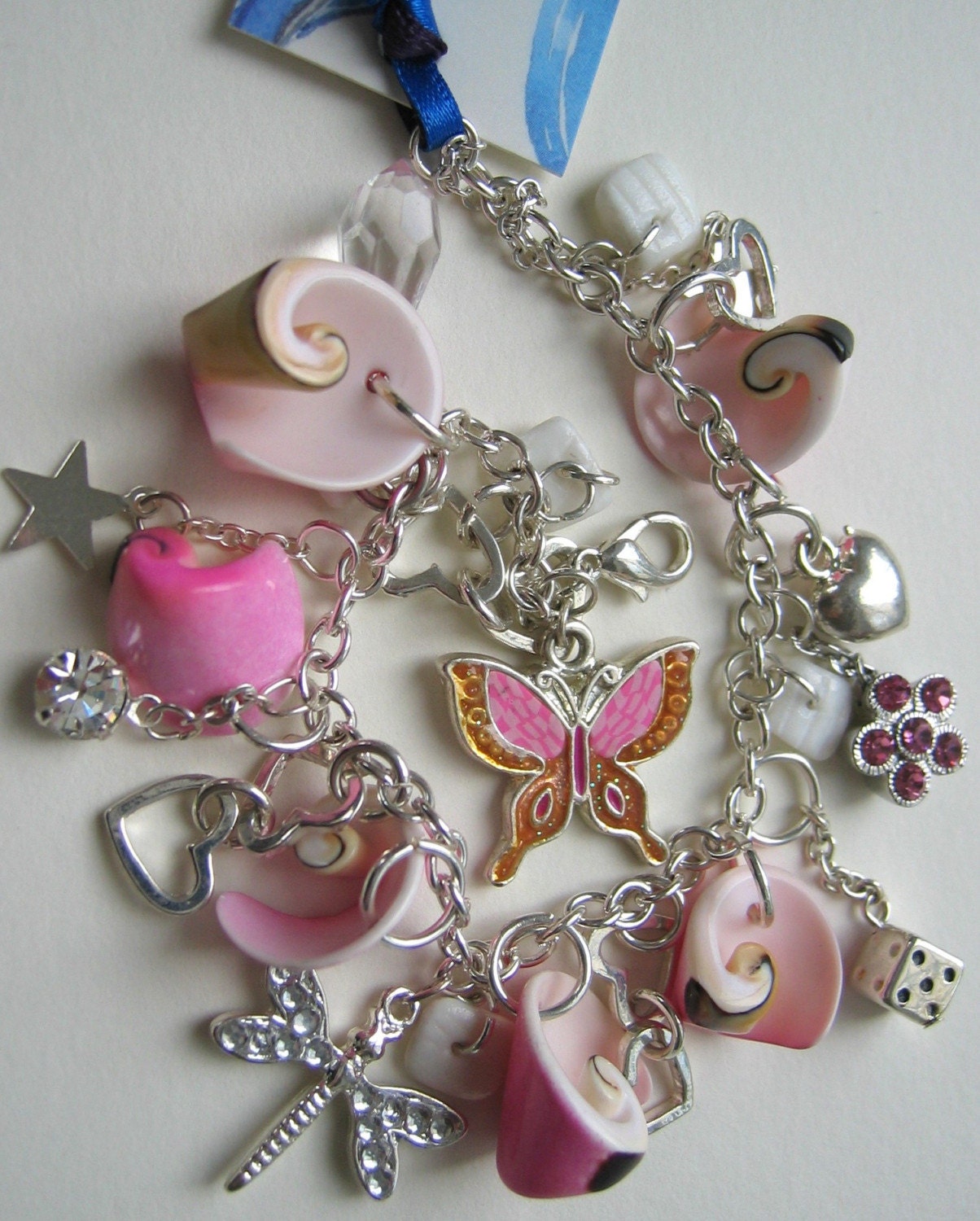 Pretty in Pink - Pink and silver charm bracelet