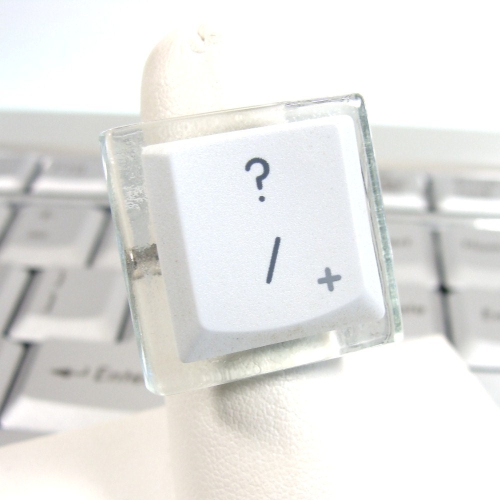 Silicon Gallies - Next Generation Glass Tile - White Laptop Computer Key on Adjustable Ring - QUESTION MARK Key