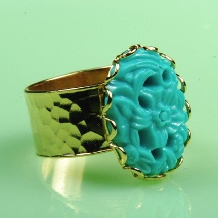 Turquoise Lucite Floral Adjustable Ring