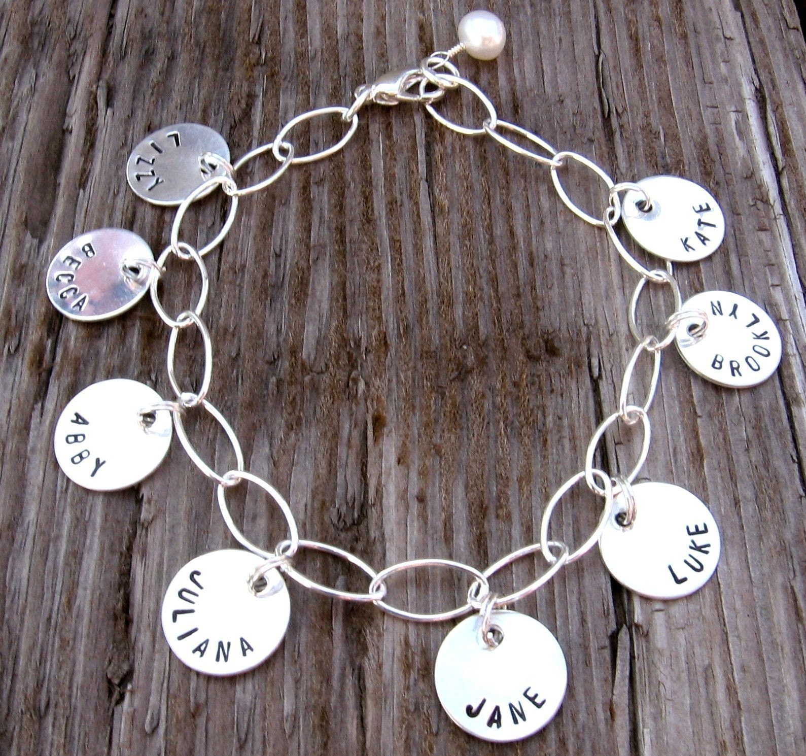 Charm Style Petite Tags Bracelet, hand stamped sterling silver name bracelet, mommy bracelet, custom