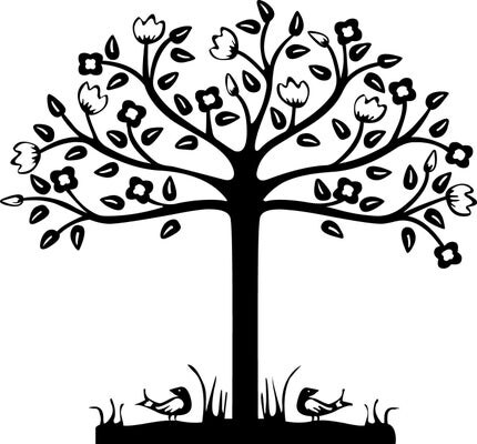 FOLK ART TREE WITH BIRDS vinyl decal -- perfect for a family tree with photos -- CHOOSE A COLOR TO MATCH YOUR DECOR