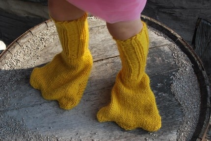 New and Unique Handmade Funny Canary Yellow Knitted Duck Foot Leg Warmer Slippers for Children little Boy Girl Grandson Granddaughter Christmas Present