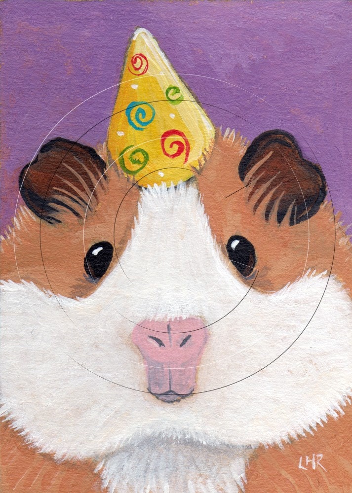 Original acrylic ACEO - Party Guinea Pig - CAVY Rodent ART