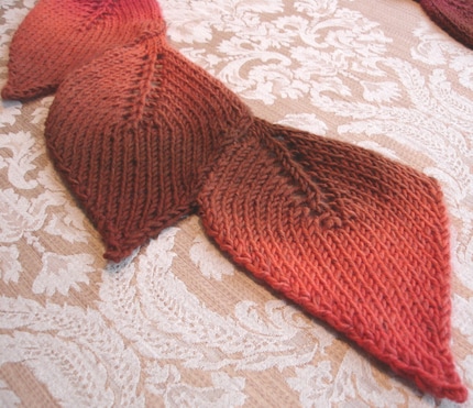 Hand Knit Leaf Scarf in Autumn colors