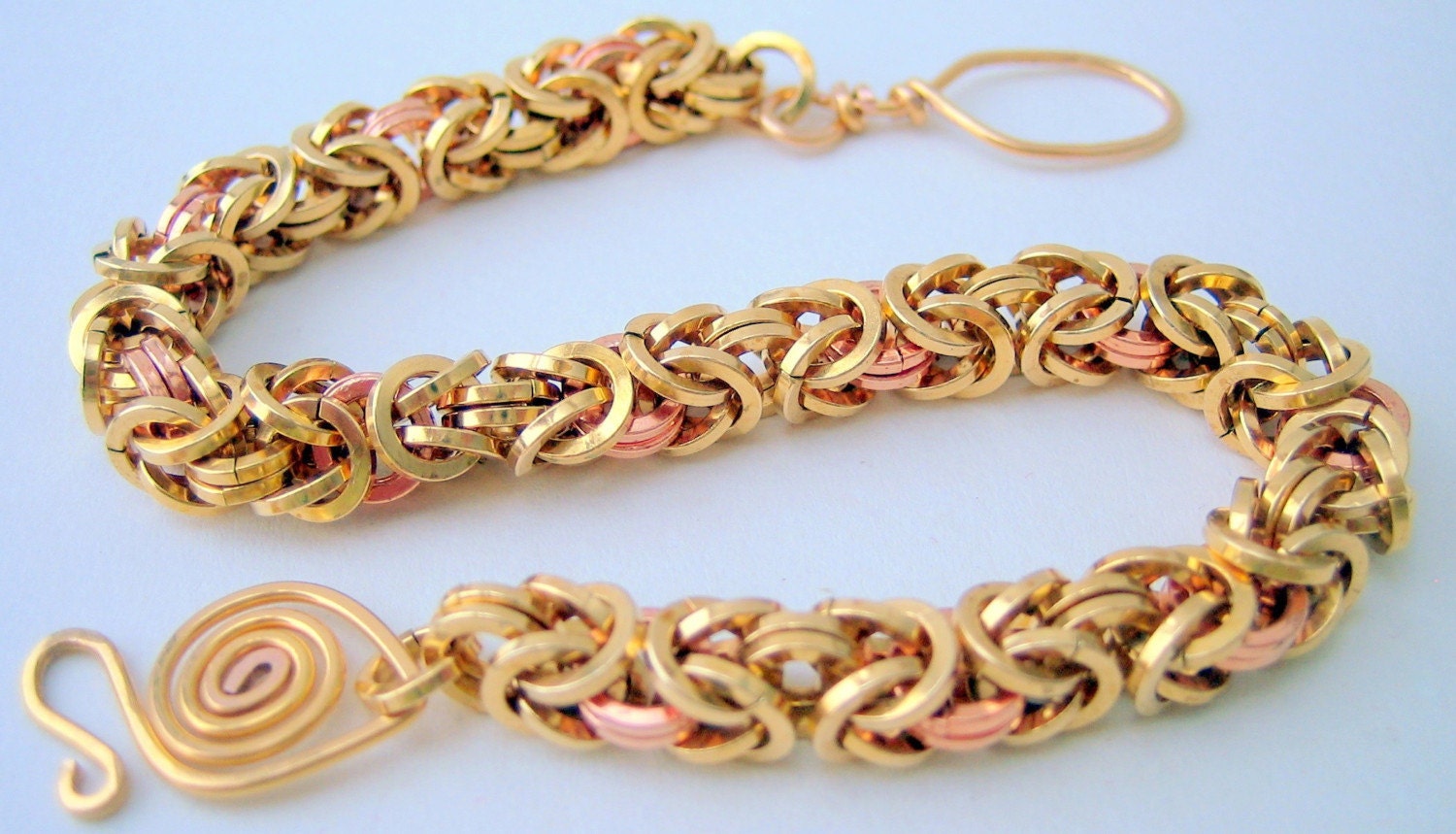 Bracelet - Byzantine Chainmaille Red Brass and Copper