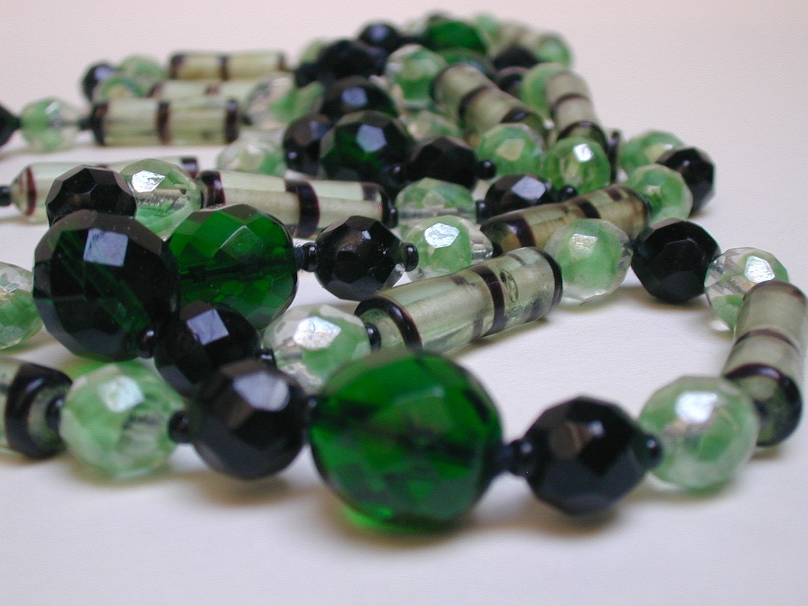 vintage green and black flapper style necklace