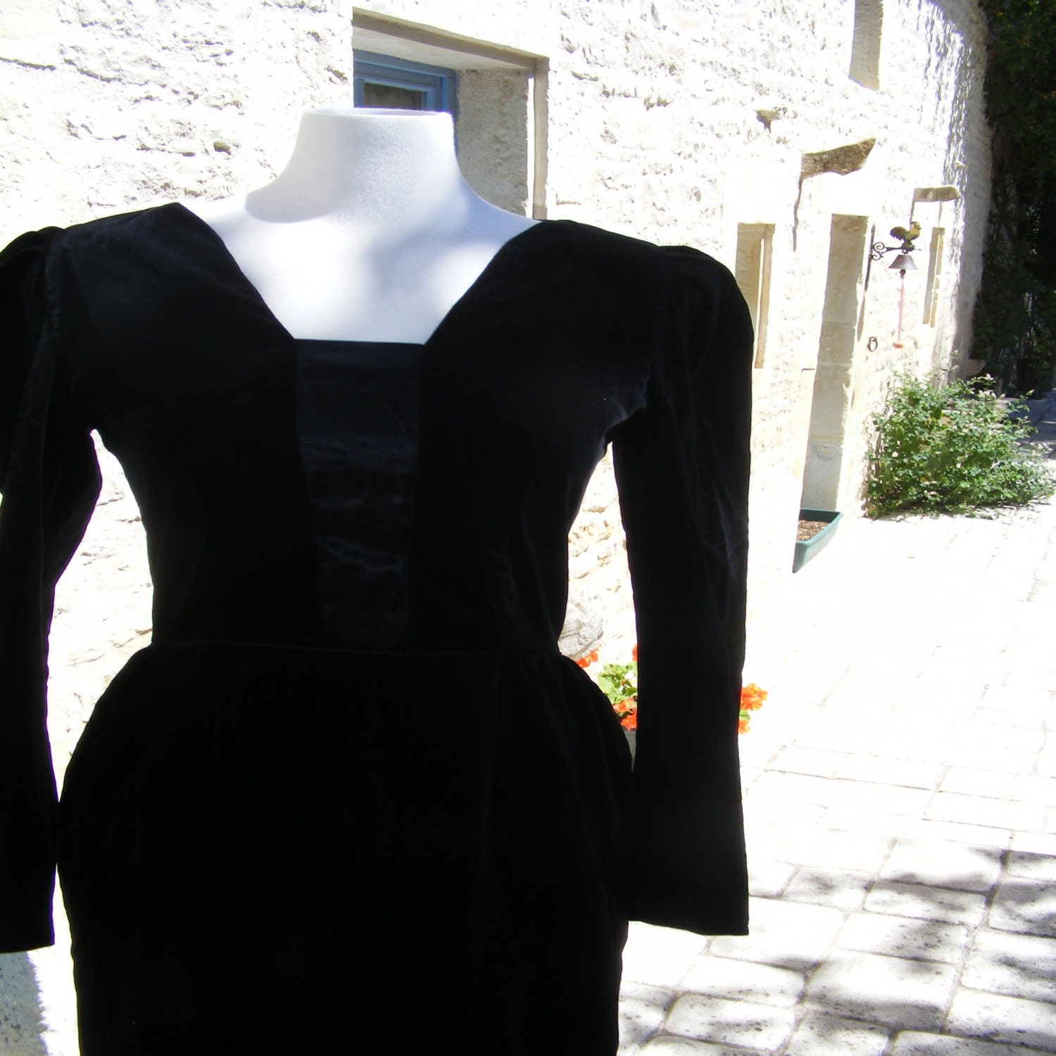 Vintage 80s Lanvin Velvet Little Black Dress (Med)