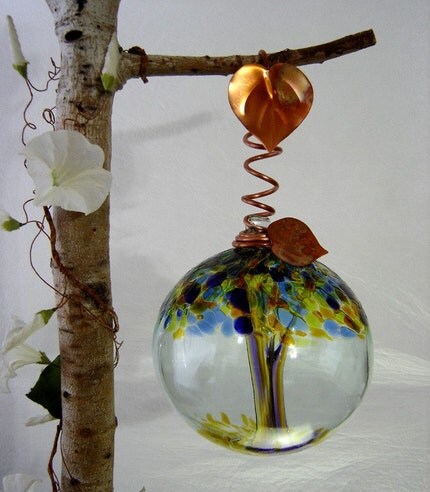 Art Glass 
Tree of Joy 10 inch Ball with Copper Vine Hook