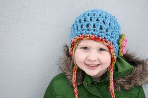 Child Size Chunky Blue Earflap Hat