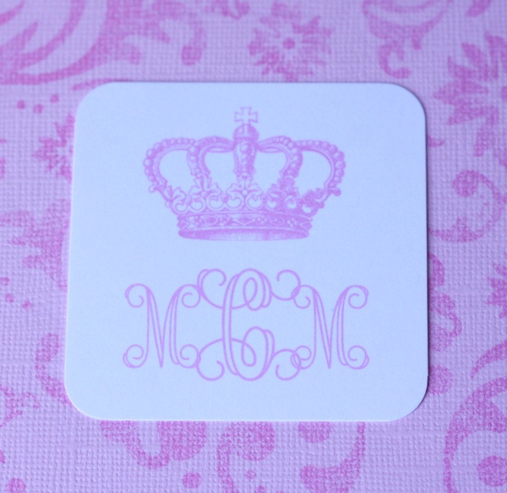 Monogrammed Square Gift Tags - Set of 12- Crown