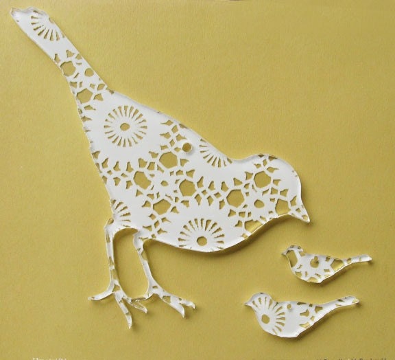 Acrylic plexi DOILY lace print silhouette ORNAMENT PENDANT set of 3 BIRDS