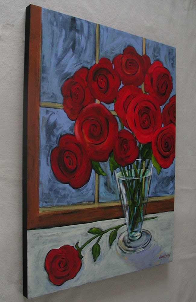 HUGE Moonlight and Roses 30x40 Original Painting on Gallery Wrapped Canvas