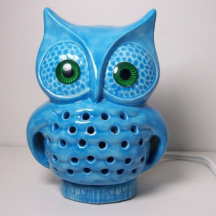 Ceramic Owl TV Lamp Vintage Design In Turquoise