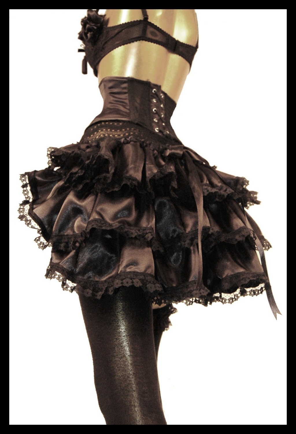 ANGEL OF THE NIGHT Black Satin Burlesque Steampunk Show Bustle