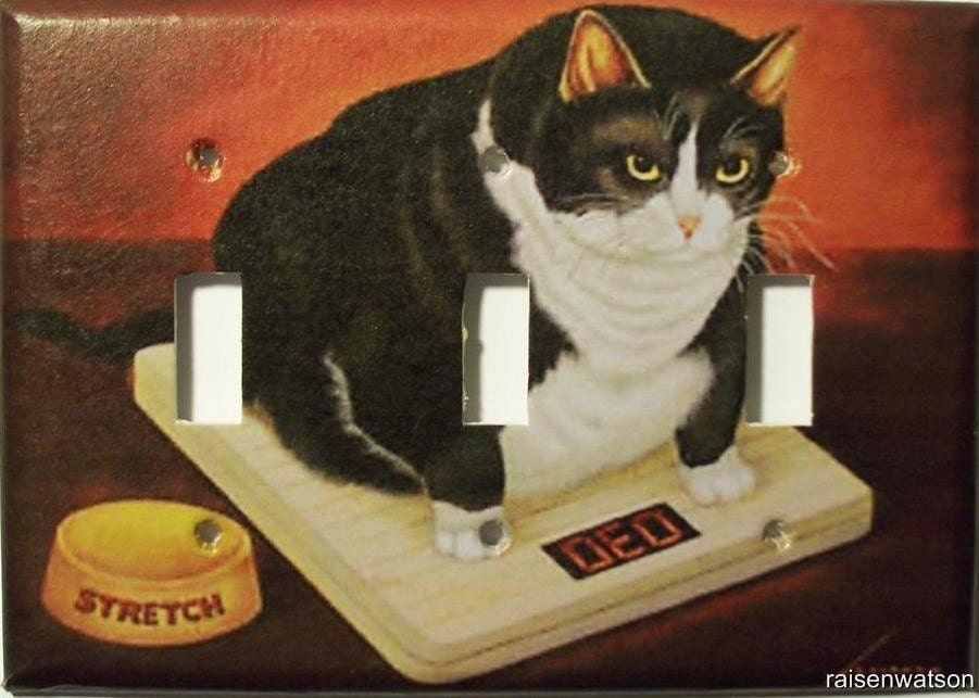 Fat Cat on Scales Triple Lightswitch Cover