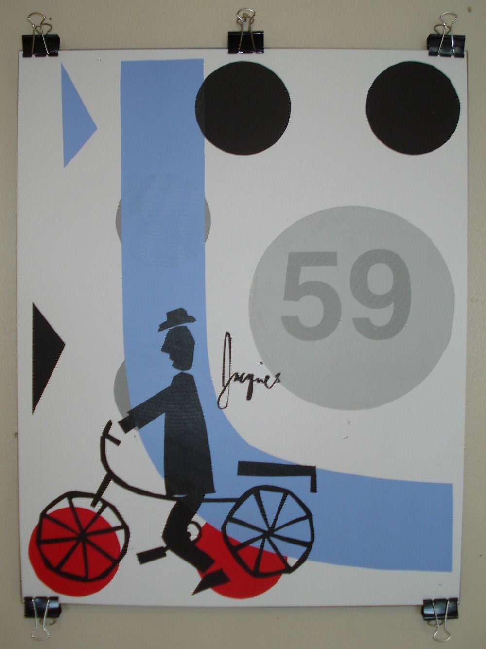 Jacques French Cyclist screen printed art Poster - 16 x 20 inches