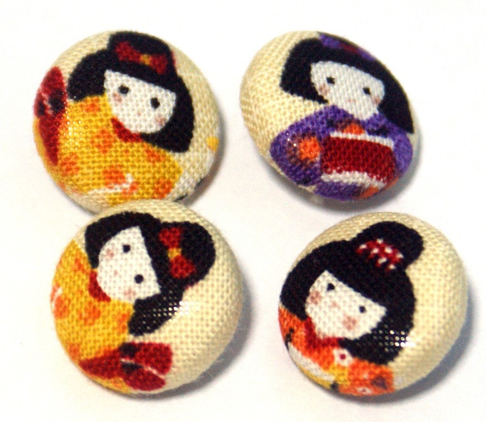Playing Girls on Yellow - Mini Fabric Sew On Buttons