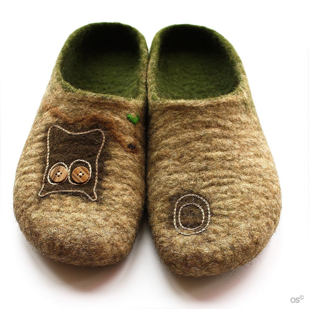 OOAK felted slippers Forest Story ECO