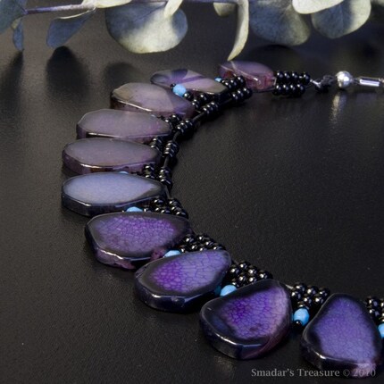 Bold Black Purple and Turquoise Necklace