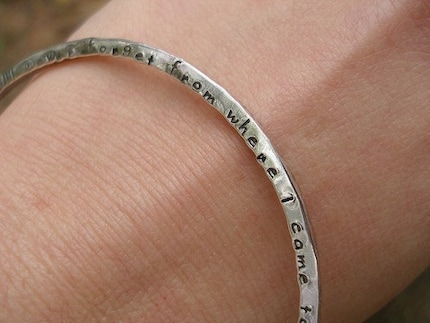 Customized Secret Poetry Bangle in Sterling Silver with new beautiful lowercase font