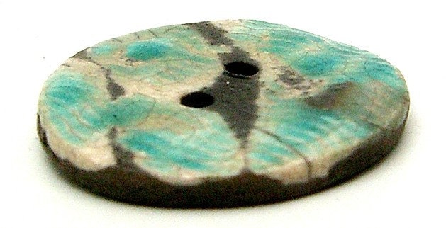 Turquoise Raku Fired Ceramic Button Raku Jewelry Supplies Handmade by MAKUstudio